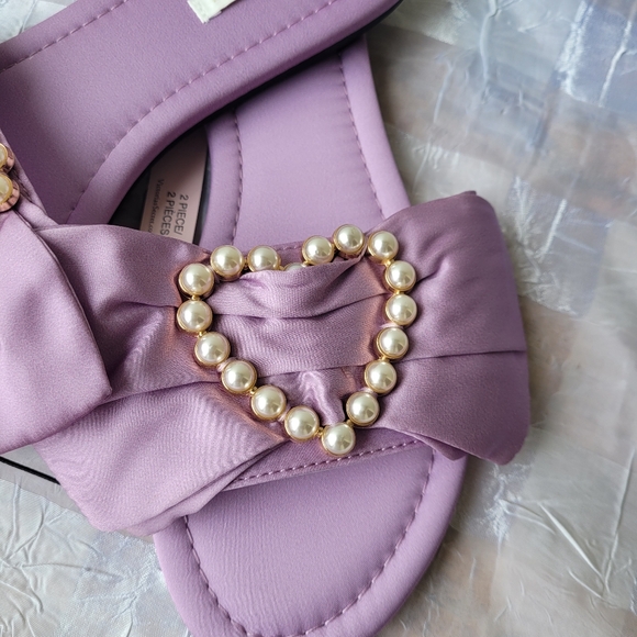 NWT Victoria's Secret Embellished Satin Bow Slide Pearl-Heart Lavander M (8-845) - Picture 3 of 10